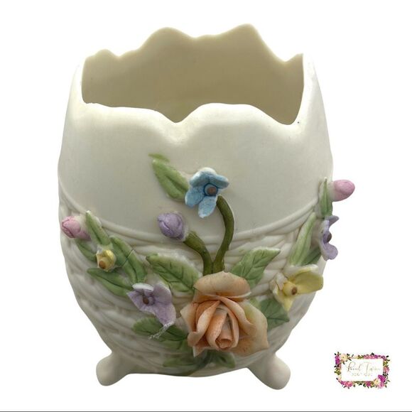 Vintage LEFTON China Floral Egg Vase Hand Painted Collectible - Picture 2 of 14